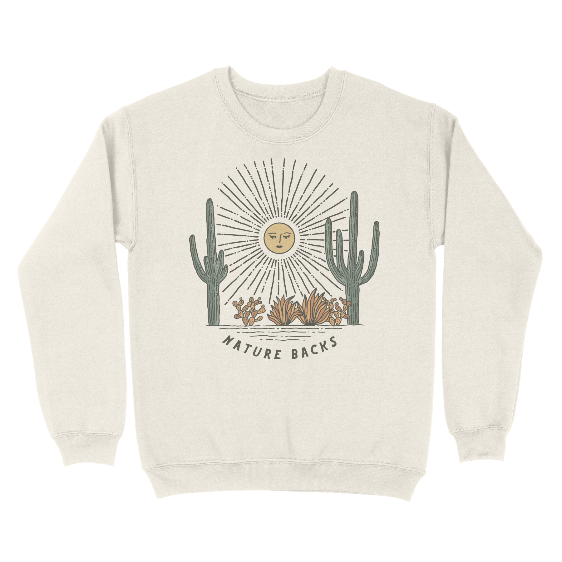 Nature Backs Comfort Wash Saguaro Natural Crewneck | Nature-Inspired Design on Ultra-Soft Fabric