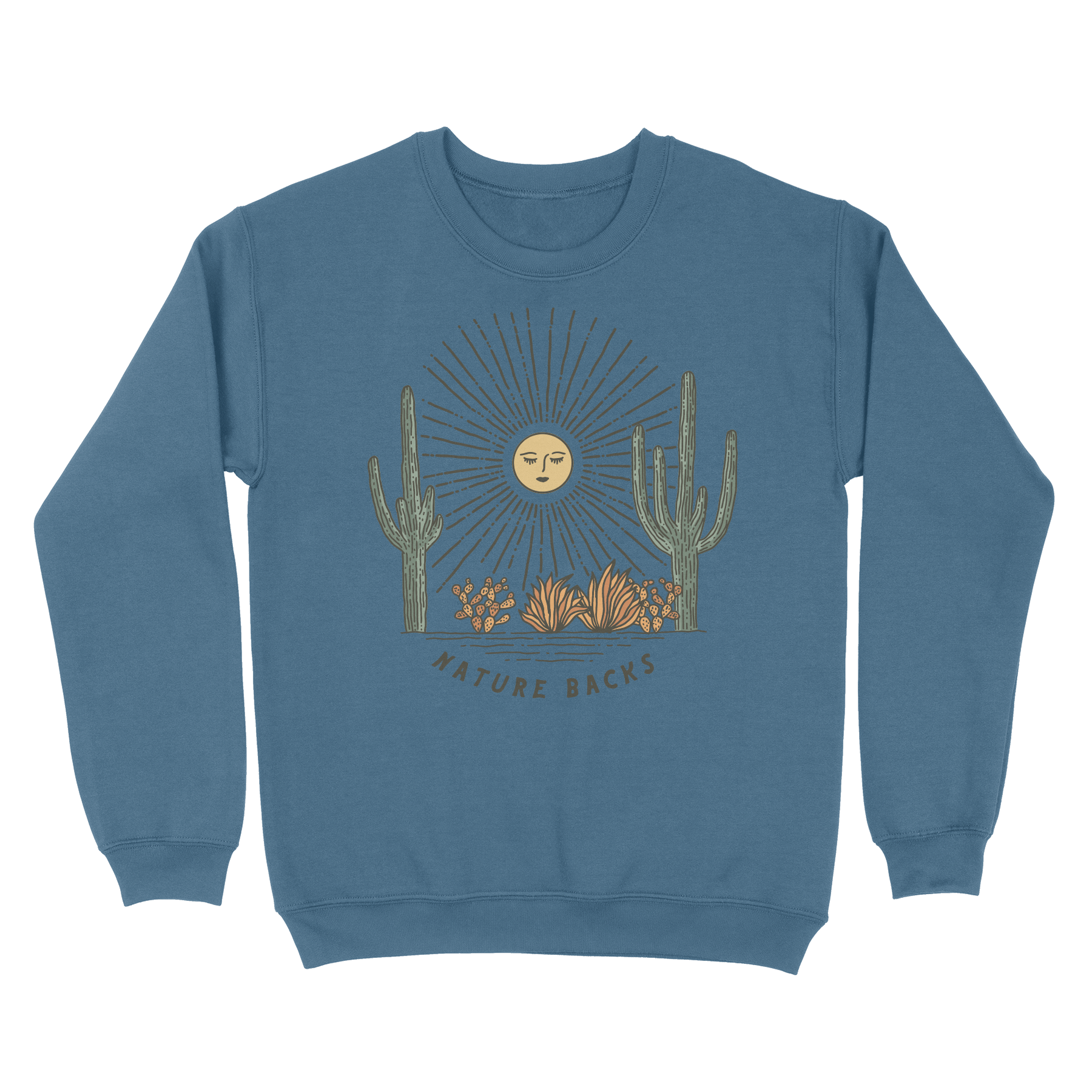 Nature Backs Comfort Wash Saguaro Fog Crewneck | Nature-Inspired Design on Ultra-Soft Fabric